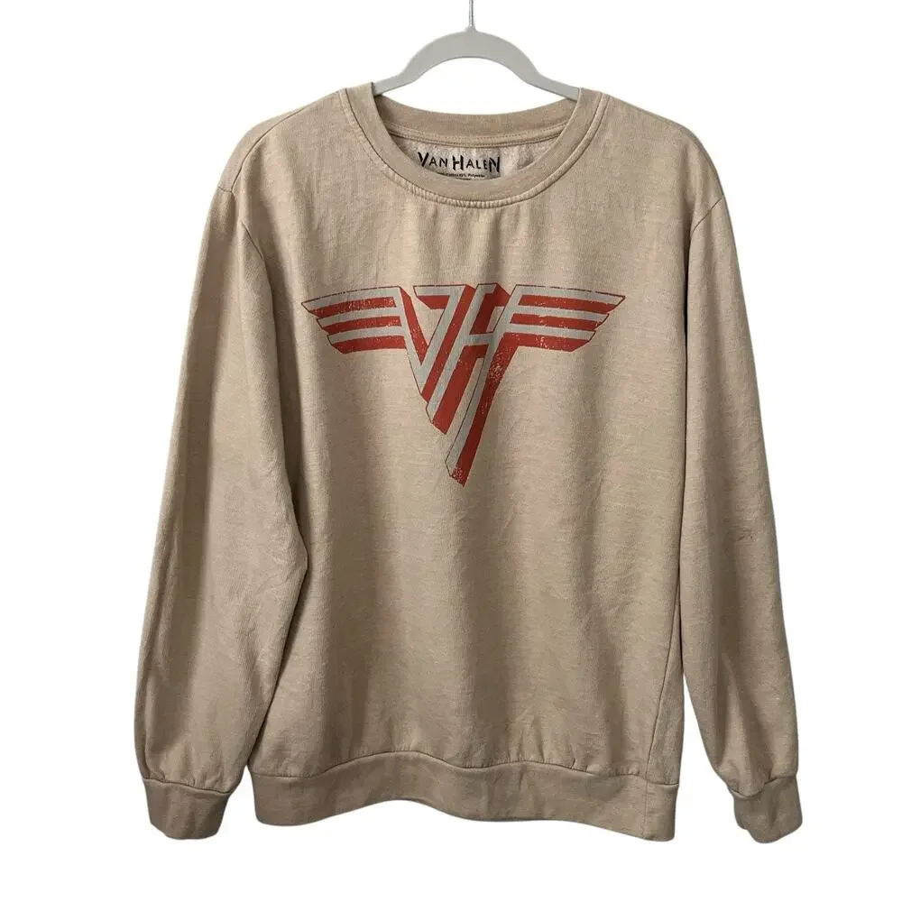 Van Halen World Tour Sweatshirt Adult Size Medium Logo Fleece Crew Neck Beige